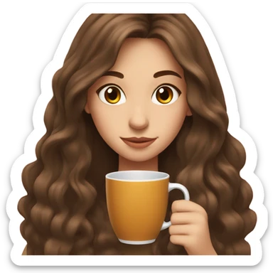 Girl sipping tea with long and brown hair sticker