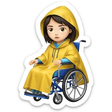 Girl with dark hair  in a wheelchair with rain poncho mad with raining  sticker