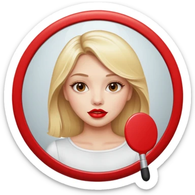 blonde girl taking mirror selfie. Red lips sticker