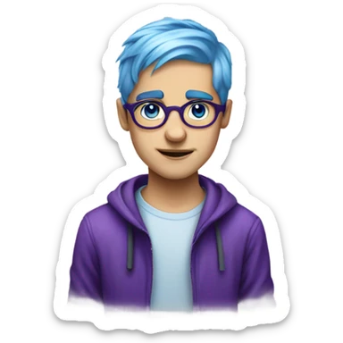 Blue hair white boy with purple eyes wearing big round glasses  sticker