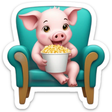 Baby pig sitting on a chair eating popcorn sticker