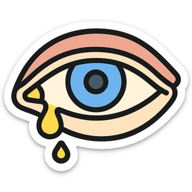 close-up of a human eye with yellow pus leaking from the corner, medical, clear and non-gory sticker