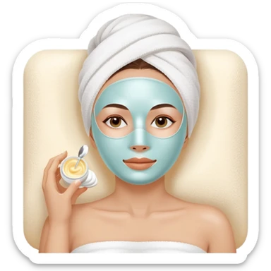 Lady with face cream white mask spa beauty full face relaxing sticker