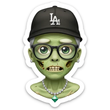 Green Zombie with black glasses dodger hat and diamonds necklace sticker