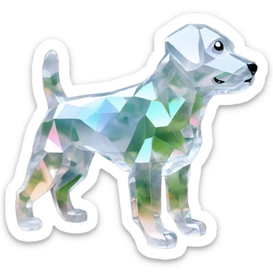 A dog made entirely of glass mirror crystals prisms glass transparent filled with plants as a terrarium sticker