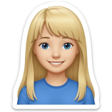 Menina branca de cabelo loiro longo de franja na testa sorrindo  sticker
