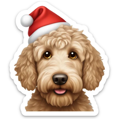 Australian Labradoodle with Christmas hat sticker