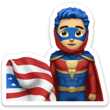 Emoji of Homelander from ‘The Boys’ series. USA flag-inspired costume with cape (red, blue, white). Confident, slightly menacing expression. sticker