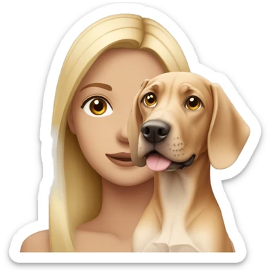 Blonde girl with blue eyes and a Hungarian vizla dog sticker
