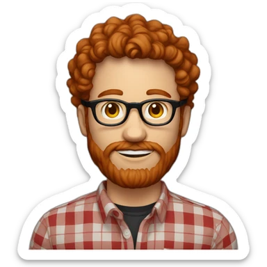 man,25 years,redhead,short curly hair,beard, round glasses, red and black checked shirt sticker
