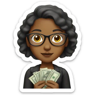 Brown girl holding money with glasses on sticker