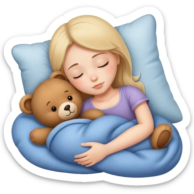 A big eyed girl is sleeping with a teddy bear in her arms sticker