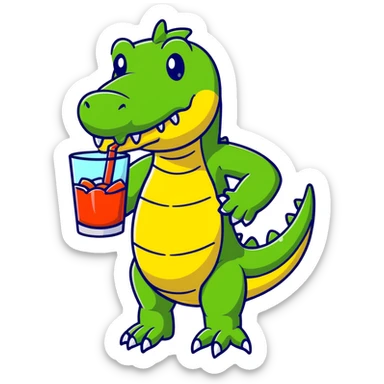Friendly cartoon crocodile bartender making a Bombardino drink, cute character sticker