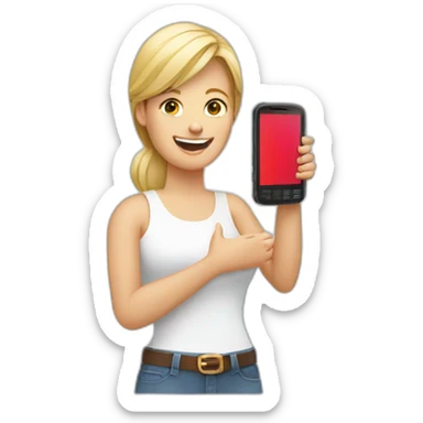 Rubia con celular motorola en la mano sticker