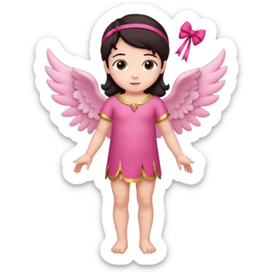 Full body Cupid in pink with a bow and dark hair sticker