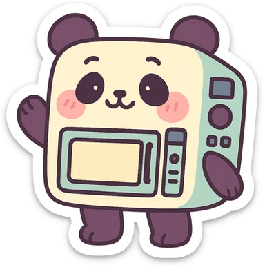 pastel chibi panda-microwave hybrid, blushing, waving, soft and fluffy, full-body sticker