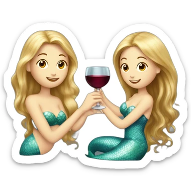 1 blond mermaid and 2 brown hair mermaids drinking wine sticker