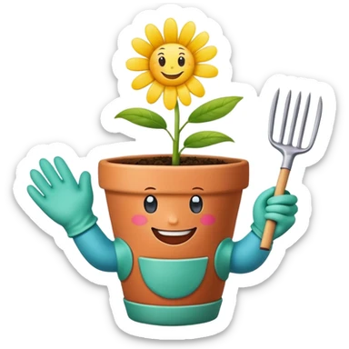 Flower pot with gloves and face sticker