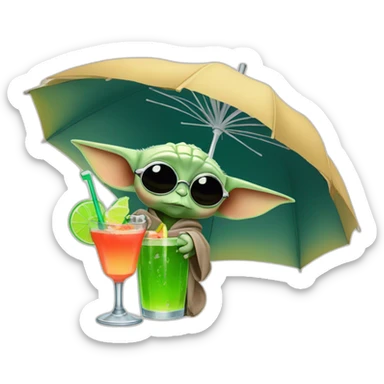 baby Yoda wearing sunglasses and drinking an umbrella cocktail sticker