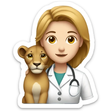 Light brown hair woman veterinarian with grey eyes cuddling a lion sticker