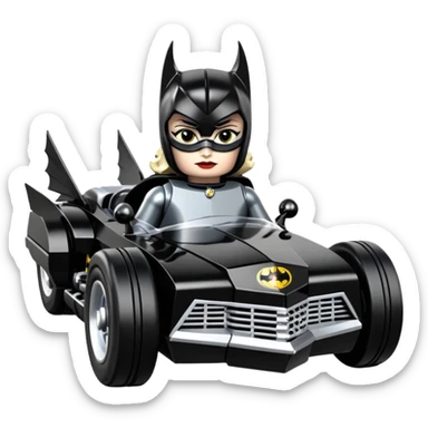  aerodynamic opulent dark knight futuristic concept Catwoman Batgirlmobile loosely based on 1977 Buick  coupe deville roadster racing Lego (flat long straight faceted mechanical body) winged stealthy street hot rod  sticker