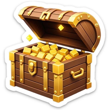 Clash of Clans aesthetic: Cinematic Playful Pixel 3D Treasure Chest Portrait Emoji, rendered in a 3D vector-style similar to standard emojis with minimal shading and bold, simplified shapes. A compact, distinct form with signature details, softly glowing with a pixelated adventure charm. Simplified yet unmistakably iconic, highly detailed and consistent, glowing with a soft radiance and high shine. Stylized with a touch of classic pixel-art charm and a soft glowing outline, capturing the essence of a beloved gaming relic with a friendly, playful manner! sticker