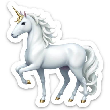 cinematic-beautiful-white-unicorn-full body-emoji,-poised-and-regal,-with-a-slender,-ethereal-form-draped-in-a-pristine-white-color,-a-flowing-mane-and-tail,-and-a-glistening,-spiraled-horn-that-radiates-pure-light,-simplified-yet-sharp-and-majestic, zoomed out to show a majestic unicorn sticker