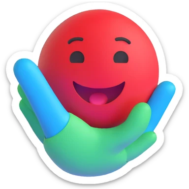 round 3d emoji with a winky face making the call me hand signal, red and baby blue colors sticker