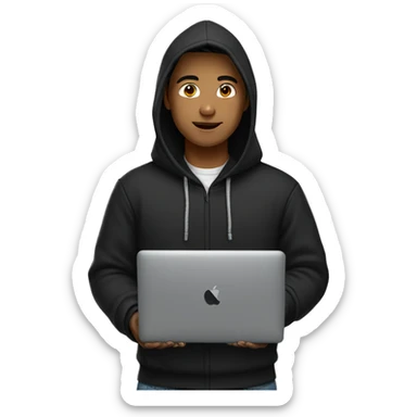 indonesian boy wearing black hoodie with macbook sticker