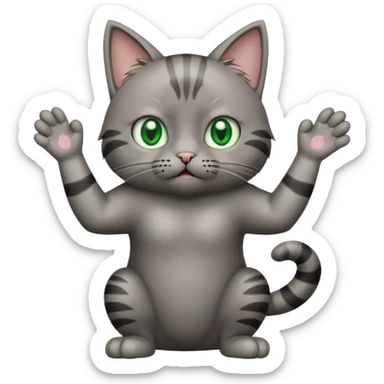 A cat lifting both paws, shrugging, and making a bewildered face sticker