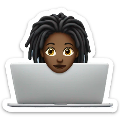 black woman with dreads behind laptop sticker