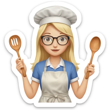 je voudrai un emoji d'une fille aux cheveux longs et blonds avec des lunettes entrain de cuisiner sticker