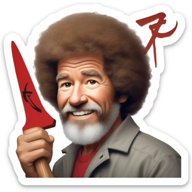 bob ross painting a hammer and sickle sticker