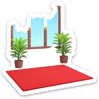 a carpet on the floor in a room, with a window and a plant sticker