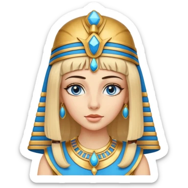 Cleopatra vestita da faraone con il cappello da faraone ma con gli occhi azzurri e i capelli lunghi biondi non troppo chiari sticker