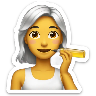 a girl applying oil on her face. sticker
