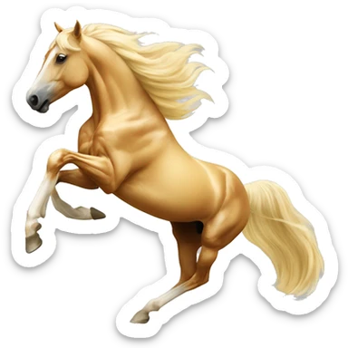 Yellow palomino horse with long flowing mane galloping with prosthetic leg, slender horse, solid yellow horse, running, yellow horse galloping with prosthetic leg, pretty horse sticker