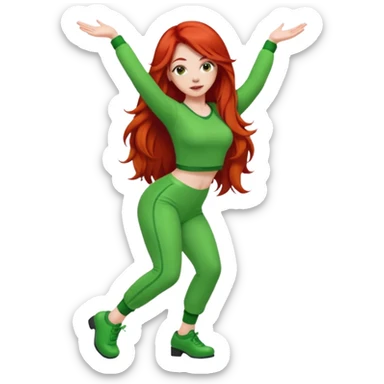 Red head lady twerking with long red hair and green cute outfit sticker