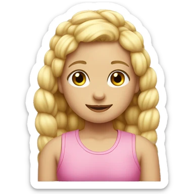 Girl with blonde pigtails,pink tank top, sticker
