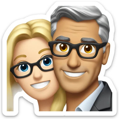  George Clooney and blonde woman with blue eyes and glasses hug hug sticker