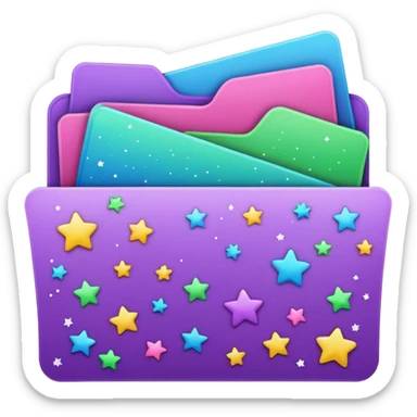 small cute folder icon emoji style, slightly open at the top, several colorful divider tabs peeking out (blue, green, pink, purple), white label area on the front with the word 'Titles' in playful handwriting, small sparkles or stars around the folder sticker