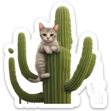 Cat on saguaro sticker