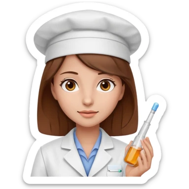 Make a pharmacy girl pretty with brown hat and eyes wearing labcoat sticker
