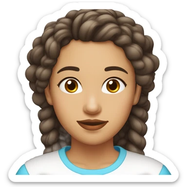 chica blanca con cabello rizado color marrón. camisa azul claro y labios rasado claro  sticker