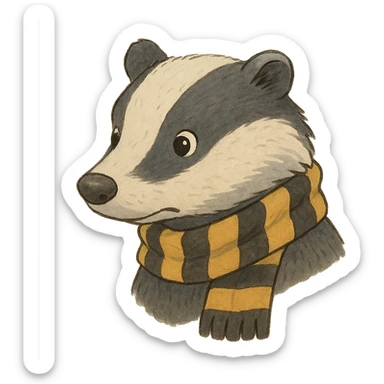 ghibli style badger head with yellow and black striped scarf sticker
