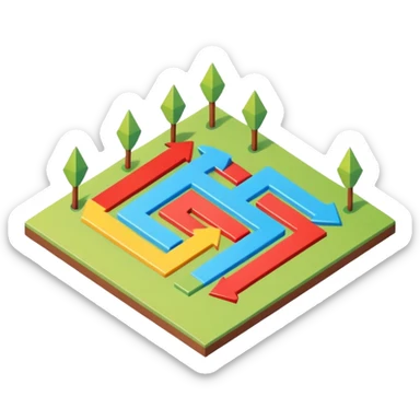 an isometric field with multi-colored tiles and directional arrows sticker