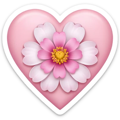 White heart with a pink flower  sticker