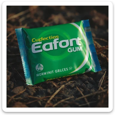 Change the gum to flat strips inside the packet, realistic style, keep the same look and background. sticker