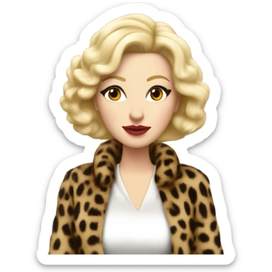 Italian mob wife, pale skin, blonde hair, wearing leopard print dress and fur coat sticker