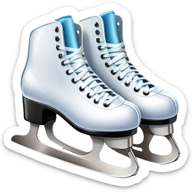 An icon showing The rink is surrounded by cheering spectators and soft arena lights, creating a beautiful, dynamic atmosphere. a pair of elegant figure skates placed on the smooth, sparkling ice of a grand ice arena. Transparent background highlights the grace and beauty of figure skating. sticker